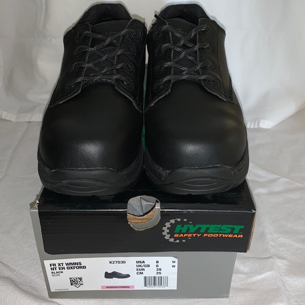 HyTest, Footrests XT, Women’s 8W, Black, Lace-Up Leather Oxford Safety Shoes